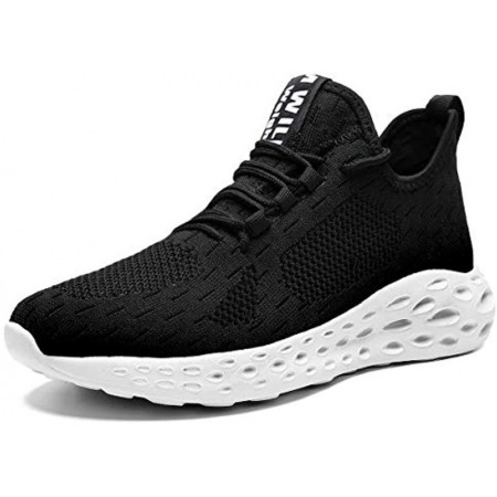 Mens Running Shoes Slip On Walking Shoes Fashion Breathable Sneakers Mesh Soft Sole Casual Athletic Lightweight Black-White