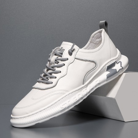 Autumn New Sports Shoes Men's Leather Hot Style Casual Men's Shoes Low-Cut White Shoes