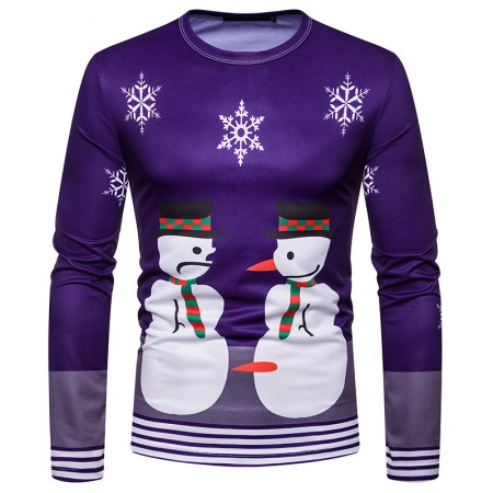 New 3D Personality Printing Fashion Men's Christmas Snowman Pattern Long Sleeve T-Shirt