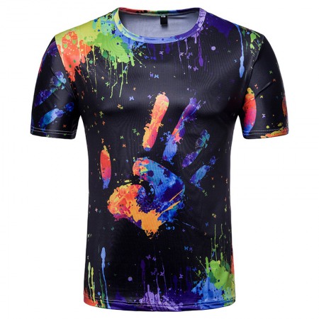 Men's 3D Shirt Splash Ink Printing T-Shirt Palm Printing Graffiti T-Shirt