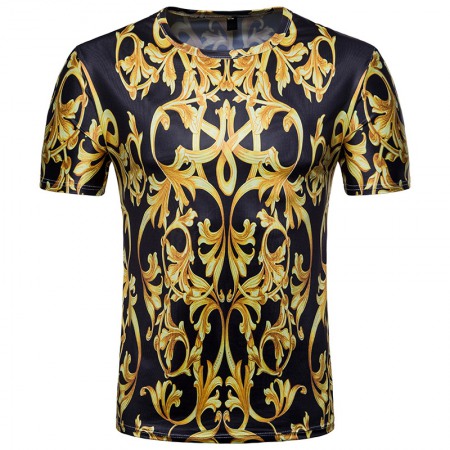 Men's 3D Short-Sleeved T-Shirt Royal Gold Texture Printing Palace Style T-Shirt