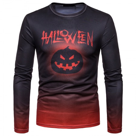 Explosive Halloween Printed Pumpkin Head Printed Long Sleeve Round Neck T-Shirt